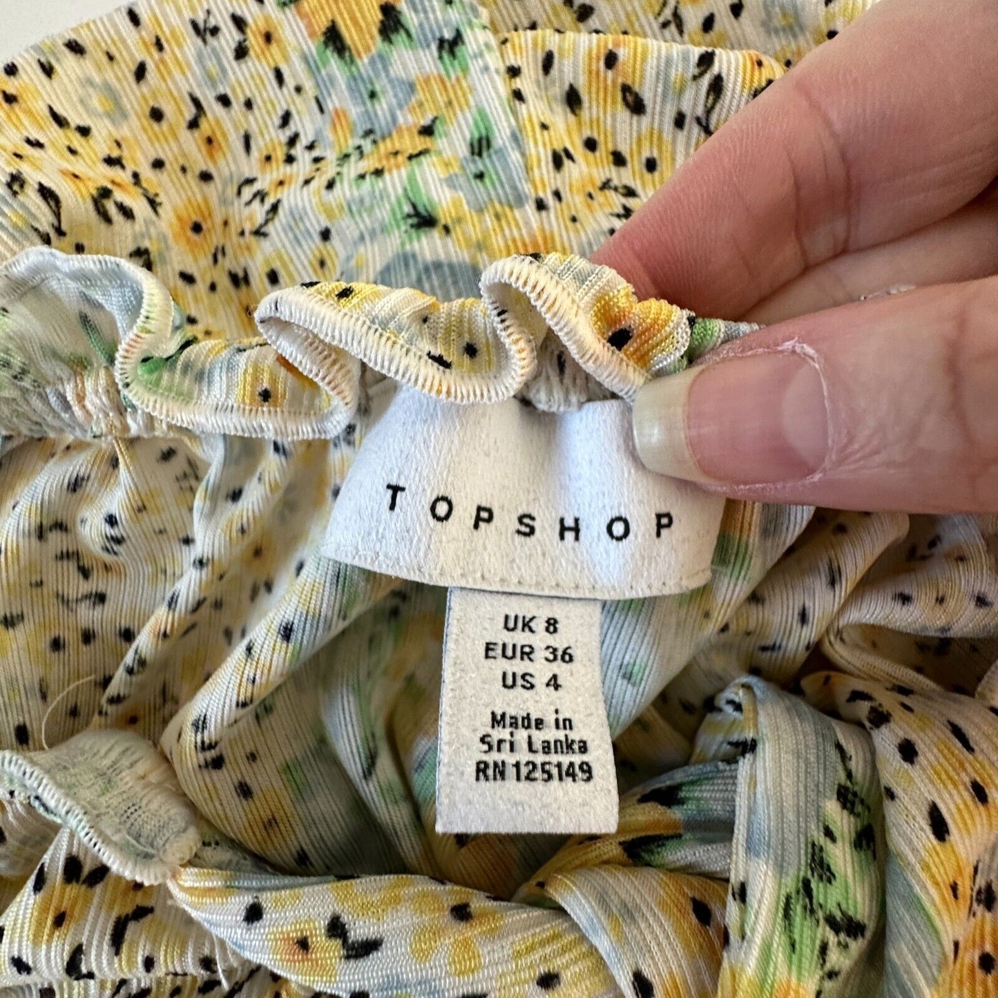 Topshop Cute Yellow Multi Color Ditsy Floral Off Shoulder Mini Puff Sleeve 4
