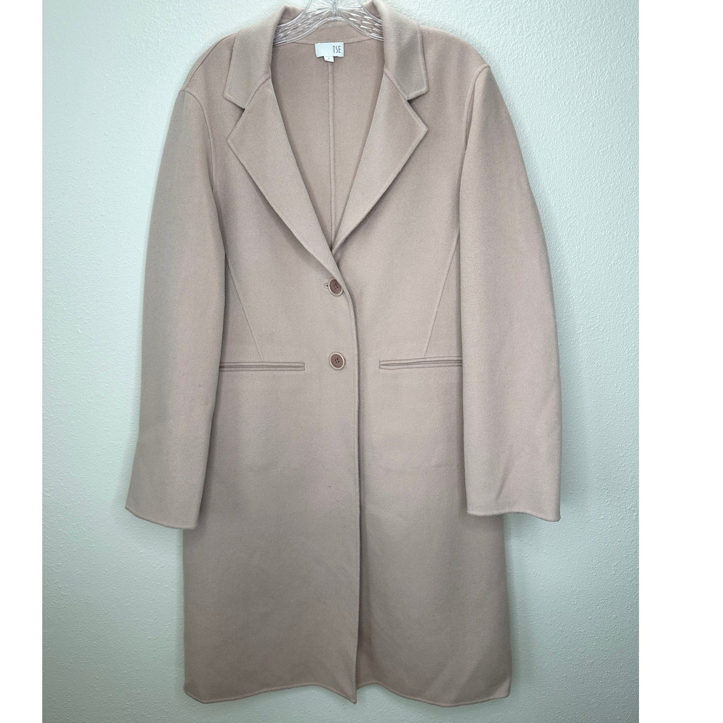 TSE 100% Cashmere Pale Pink Button Front Notch Collar Pockets 8