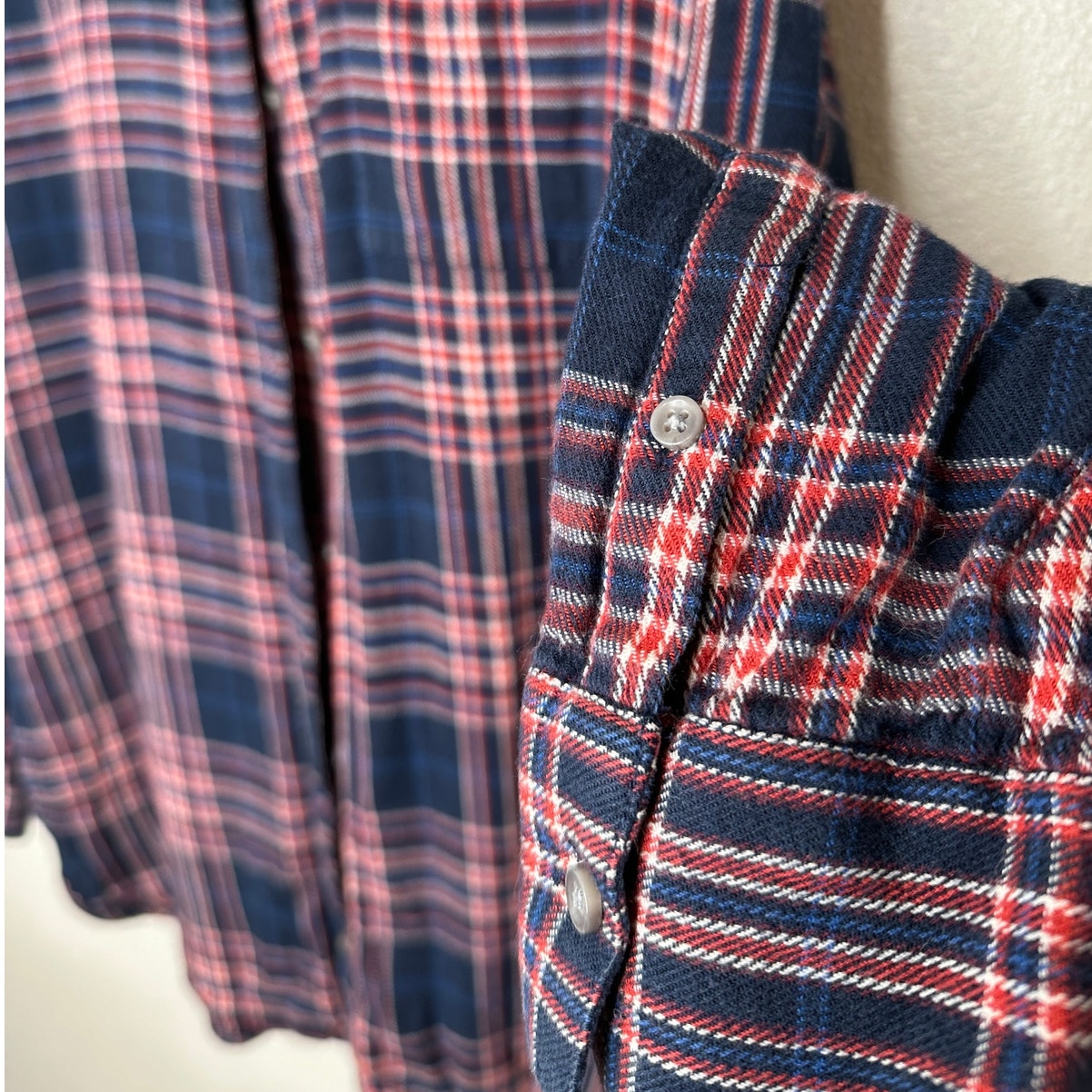 Treasure & Bond Navy Red White Plaid Collared Button Down Boyfriend Shirt L