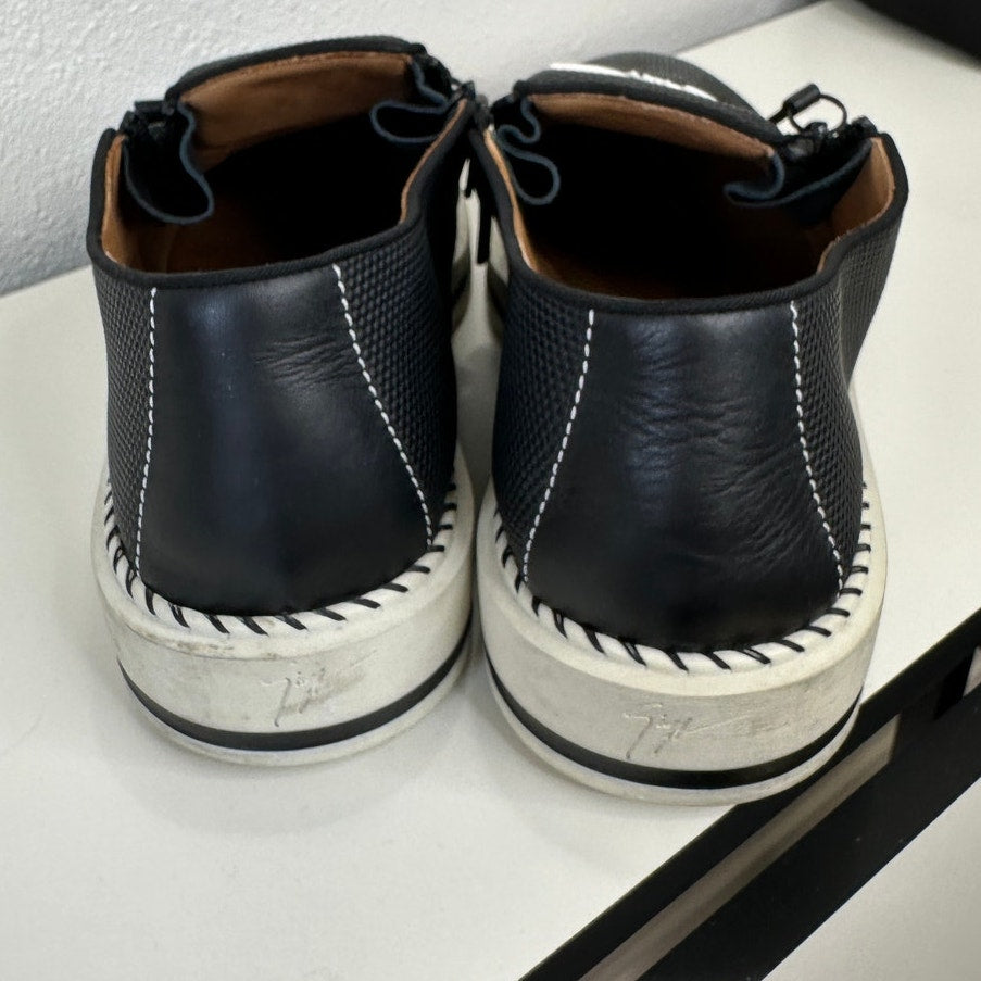 Giuseppe Zanotti Ron Costner Sneaker Black Leather Embossed Cream Side Zip 43 / 10