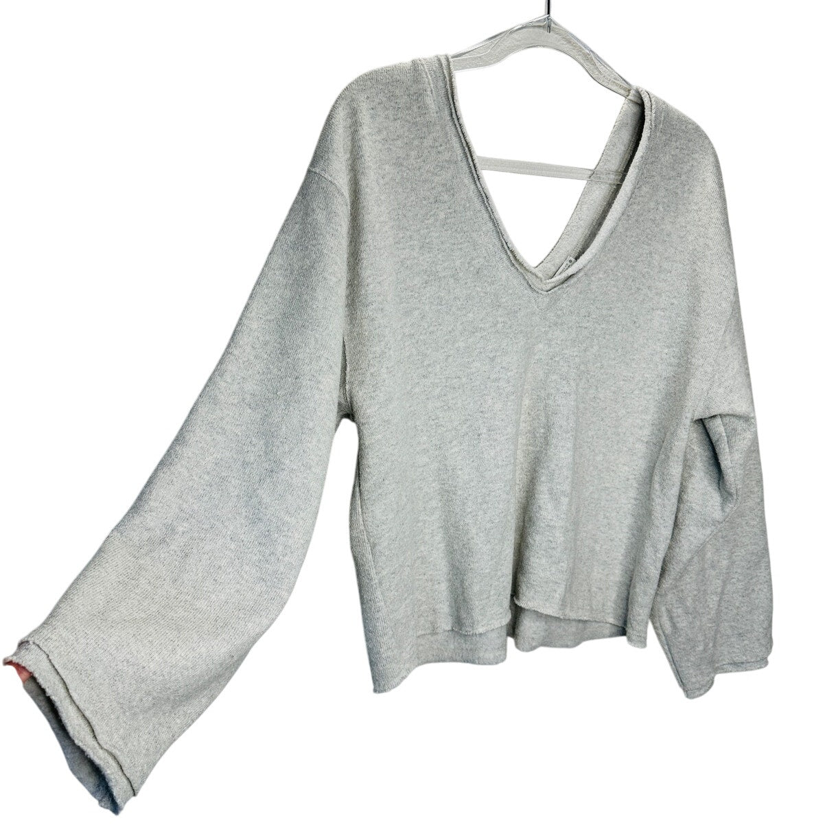 Zara Light Gray Long Sleeve VNeck Double Raw Hem Crop Sweater S