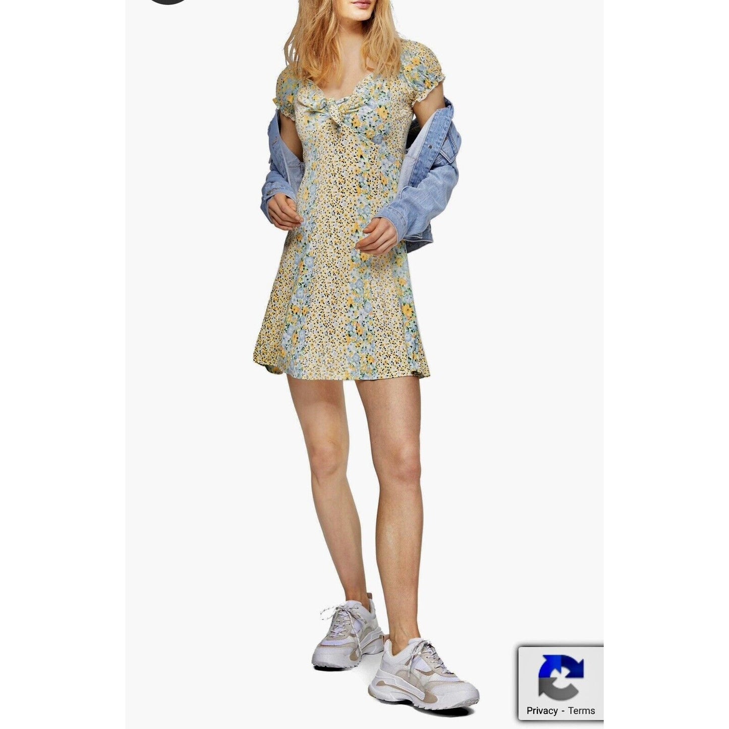 Topshop Cute Yellow Multi Color Ditsy Floral Off Shoulder Mini Puff Sleeve 4