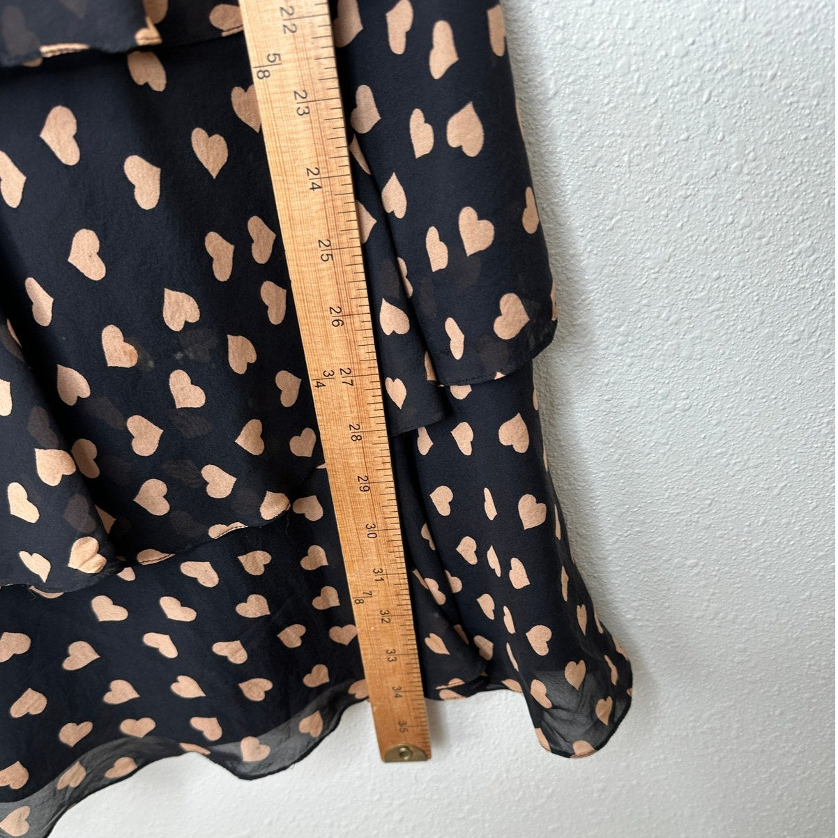 Carina Duek Black Peach Polka Dot Heart Vneck Tiered Ruffle Mini 40 / S