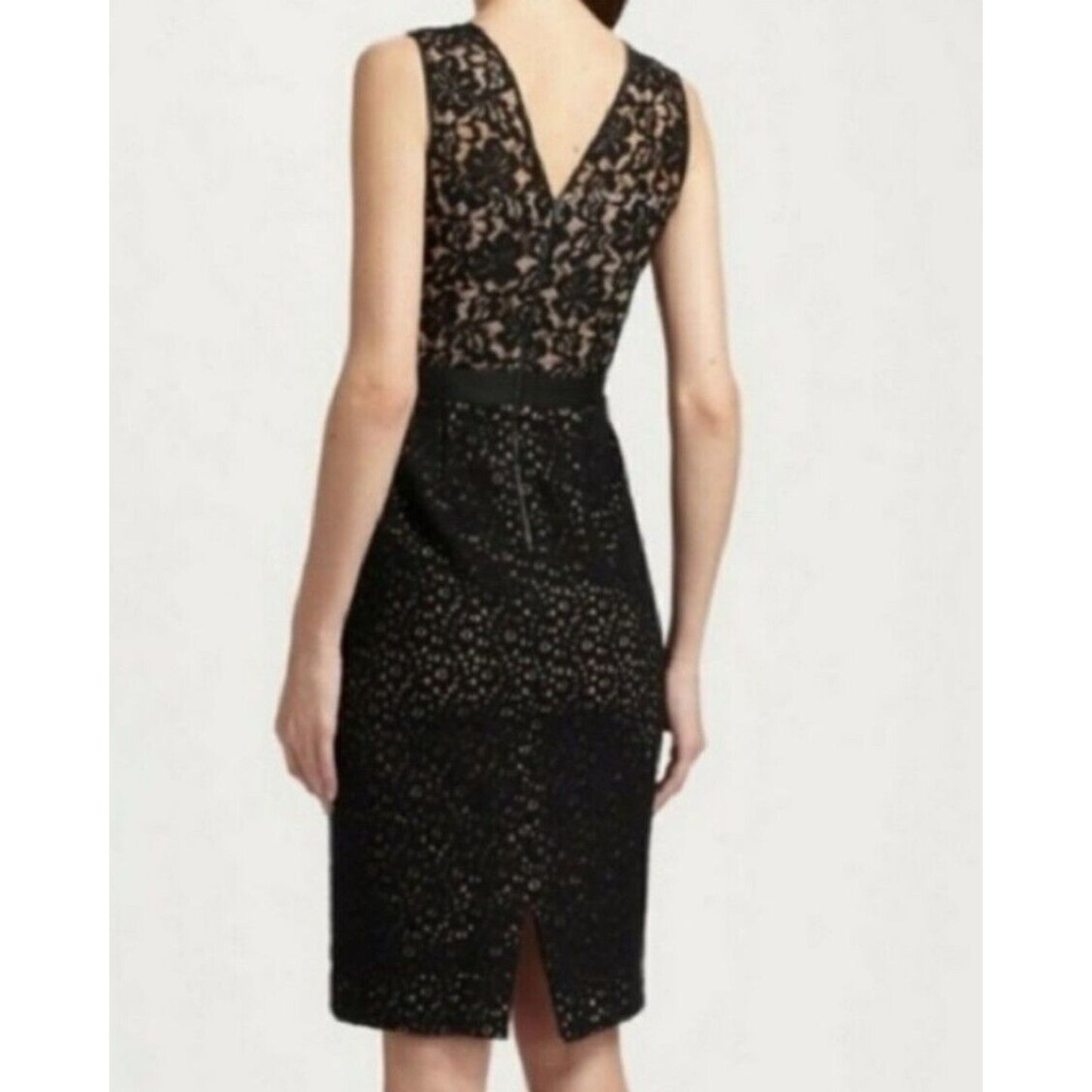 BCBGMAXAZRIA Black Lace Nude Lining Alice Dress Sleeveless Round-Neck Zip Back 2