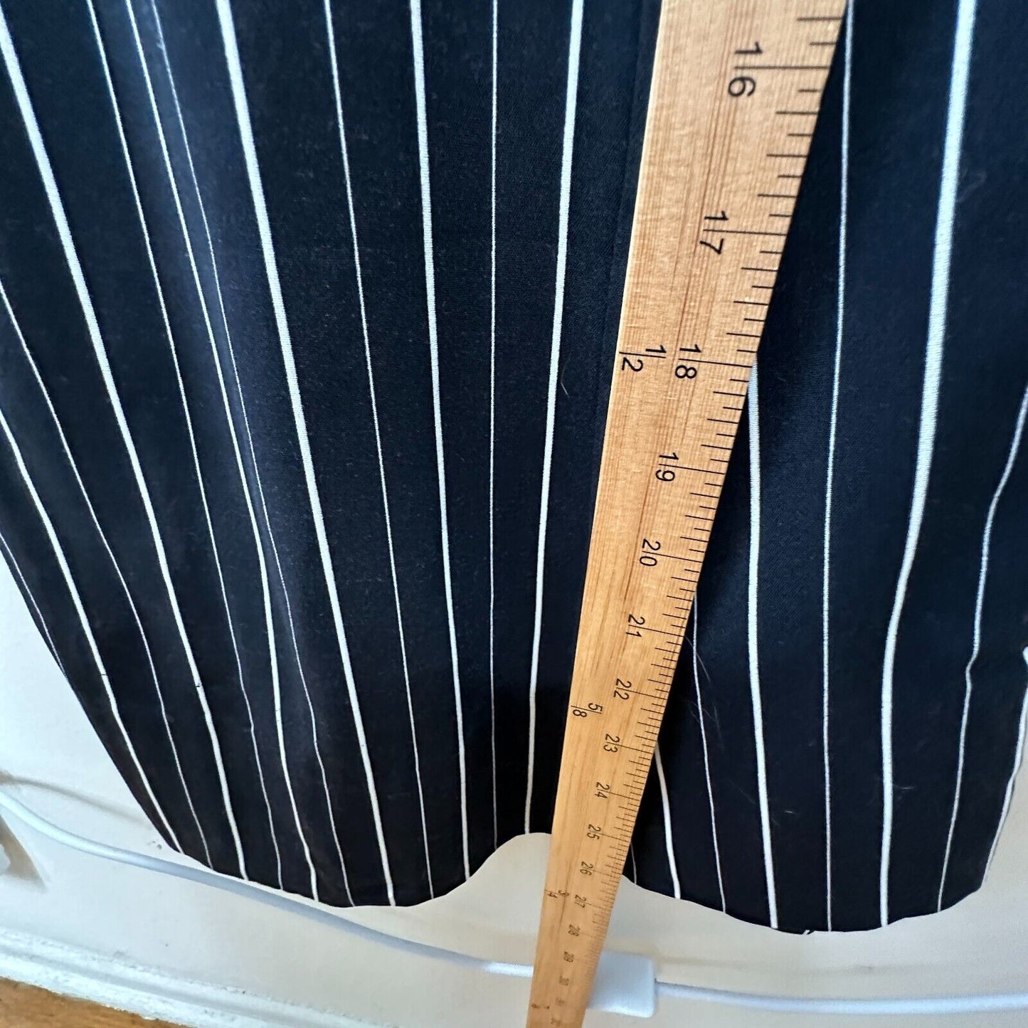 Dance & Marvel Black & White Pinstripe Cinched Sides Wide Leg Front Zip Jumpsuit