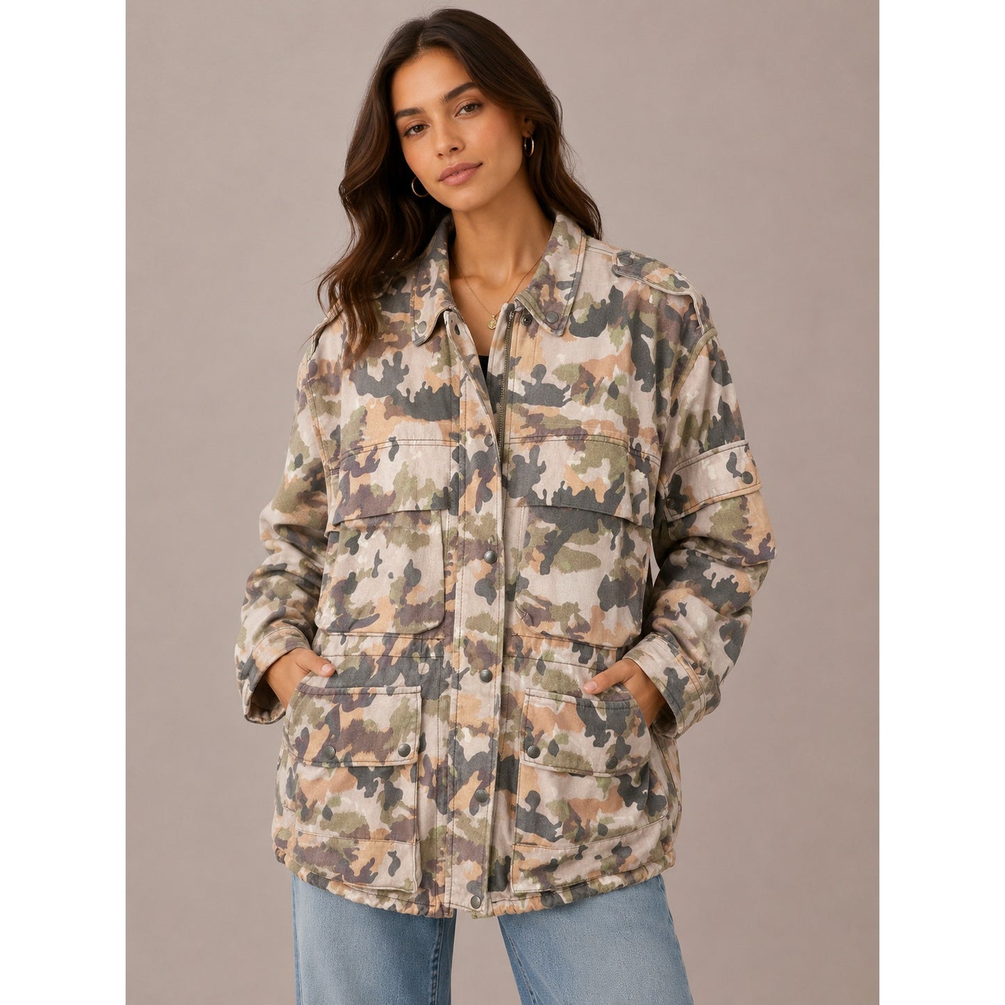 NWT Isabel Marant Peach Pink Gray Elize Camel Camo Field Jacket 38