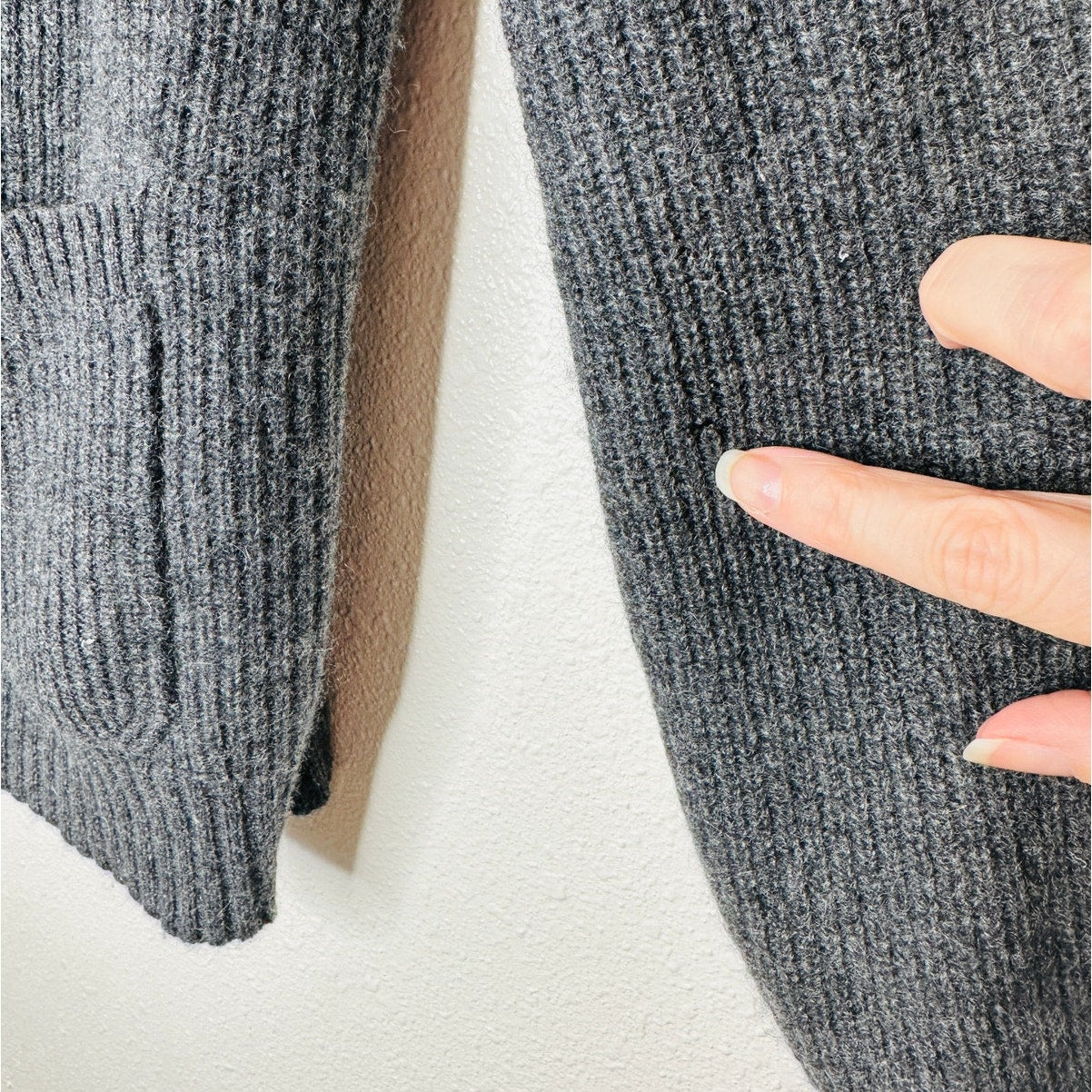 White + Warren Gray Recycled Cashmere Ribbed Button Boyfriend Cardigan S
