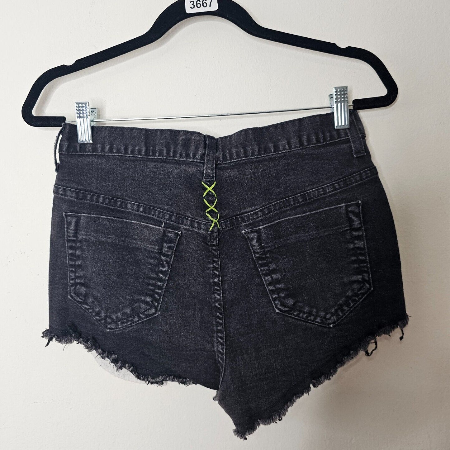 Vans Jesse Jo Black Distressed Raw Hem High Waist Short Lime-Green Side Stitch 9