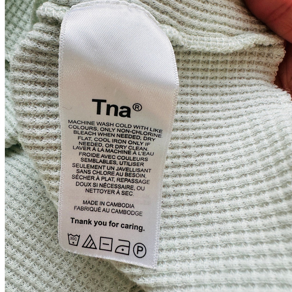 Aritzia TNA Light Mint Green Waffle Knit Long Sleeve Crop Sweater S