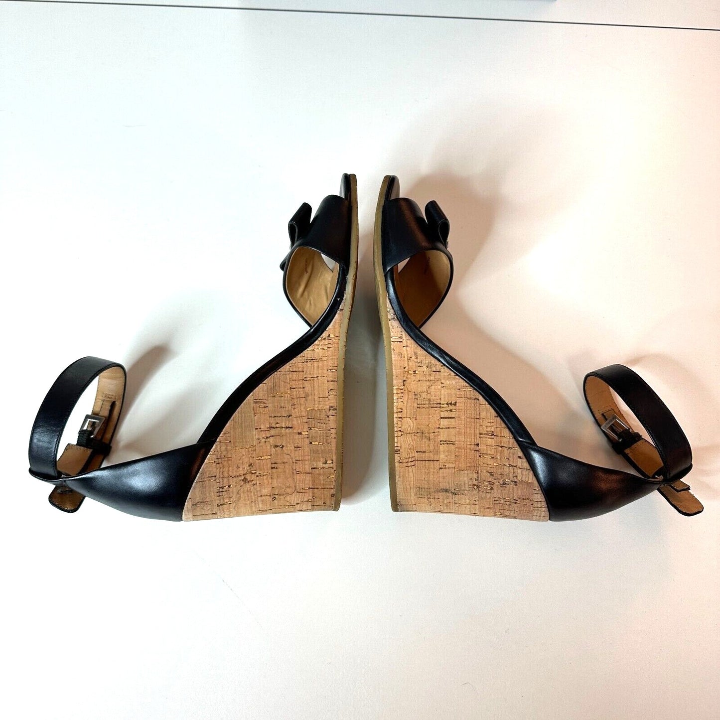 Marc by Marc Jacobs Black Leather & Cork Wedge Ankle Strap Sandals Silver 7.5