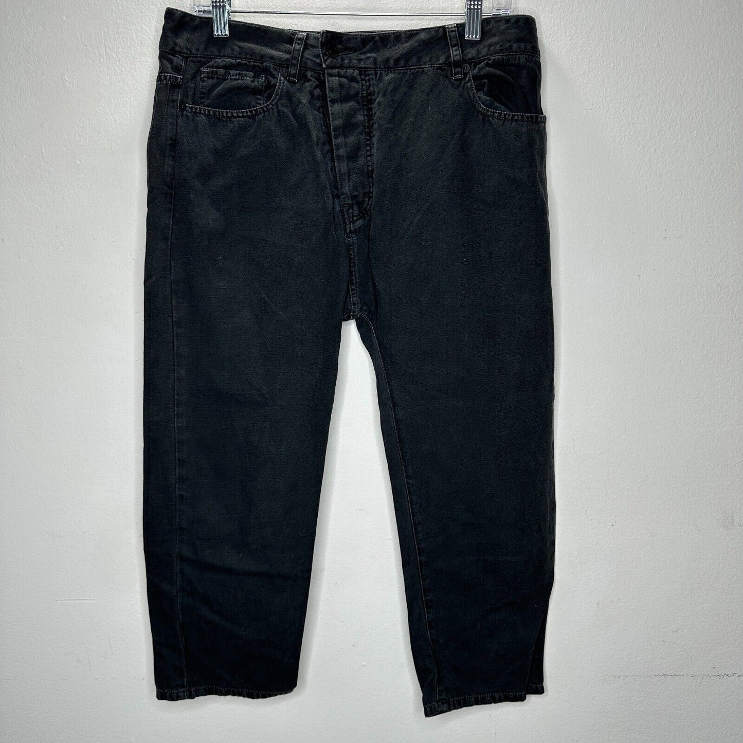 Nili Lotan Muted Black Drop Crotch Button Front Cropped Denim Jeans Size 6