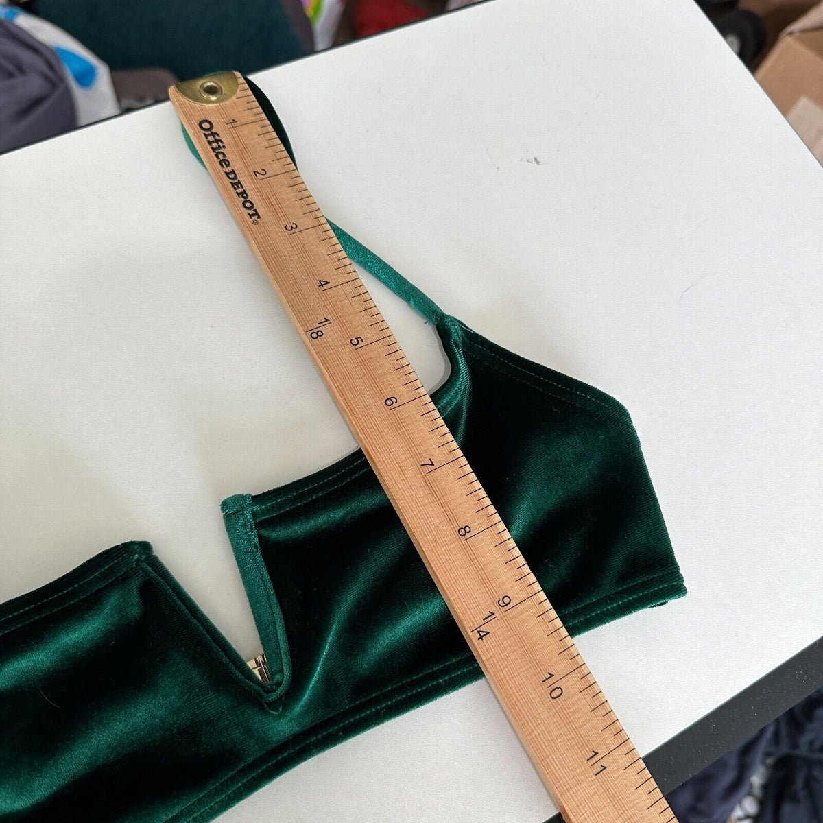 South Beach Forest Green Jade Velvet V-Cutout Bikini Top Gold Hardware 6