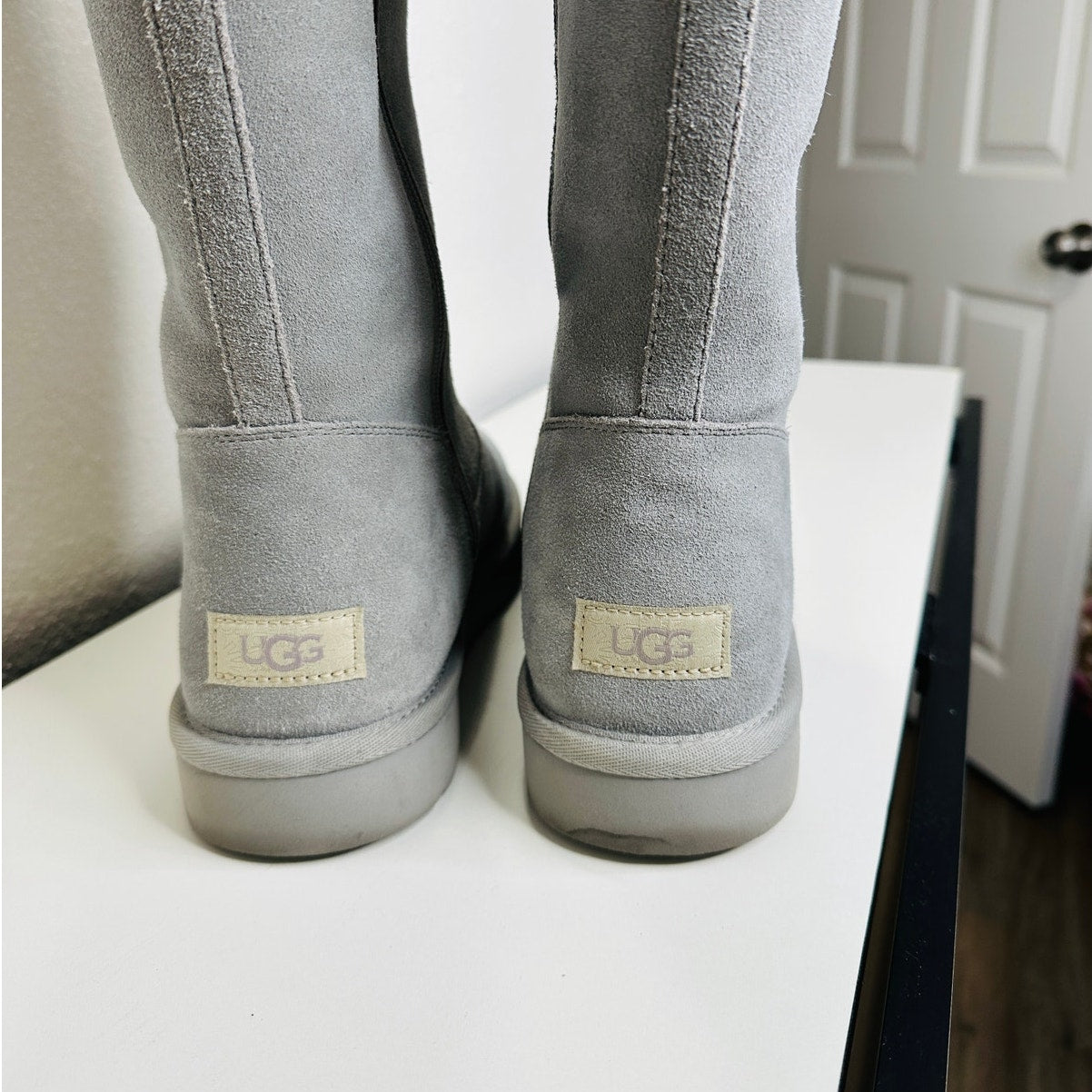 Ugg Blue Gray Alber Flat Heel Shearling Lined Suede Boot Side Zip 8