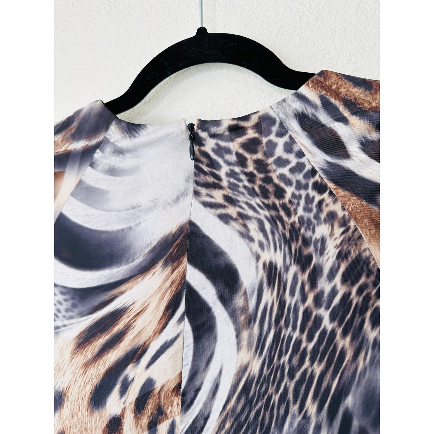 Torn by Ronny Kobo Black White Brown Animal Print Long Sleeve Bodycon Dress S