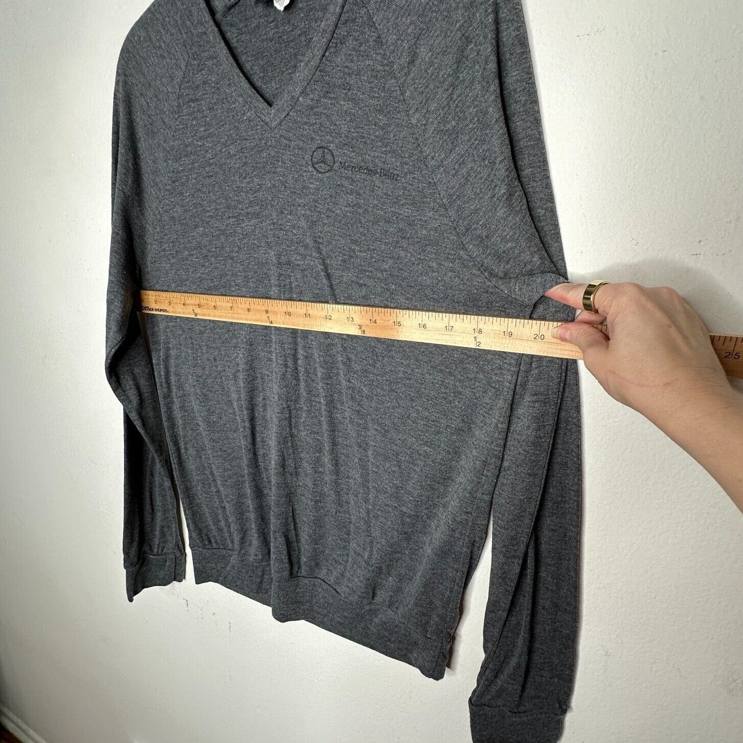 Mercedes Benz Logo Men's Ultra Thin Gray VNeck Long Sleeve Sweater Large