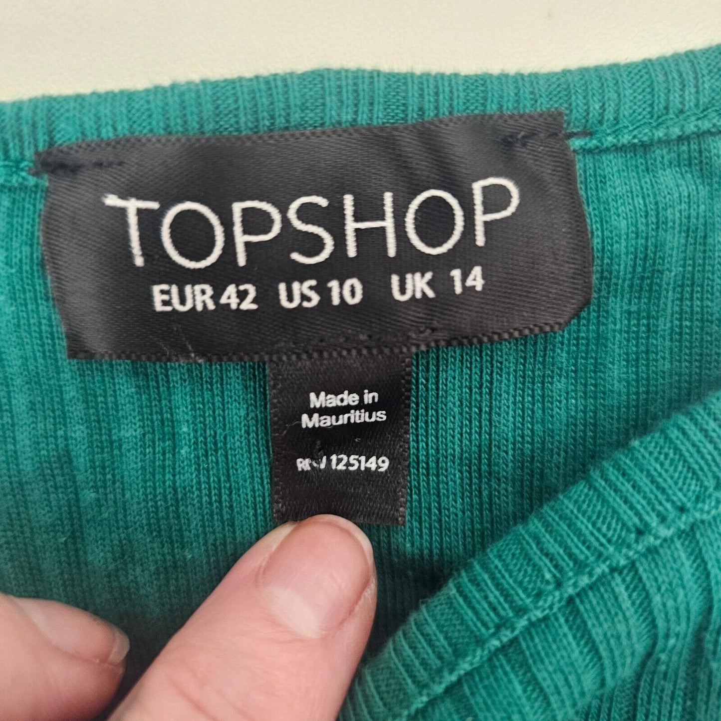 Topshop Cute Green Ribbed Knit White & Black Stripe Trim Halter Neck Crop 10