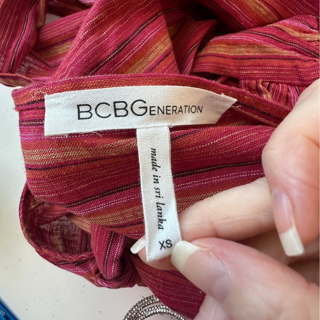 BCBG Generation Halter Mini Dress XS Pink Striped Sleeveless Flowy Ruffle Hem