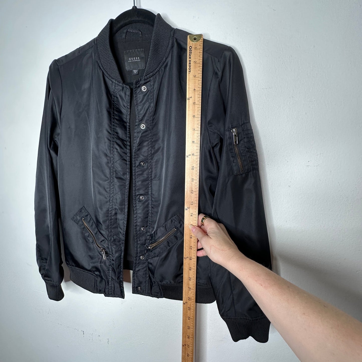Guess Black Front Snap Bomber Jacket Zip Front & Sleeve Pockets XS