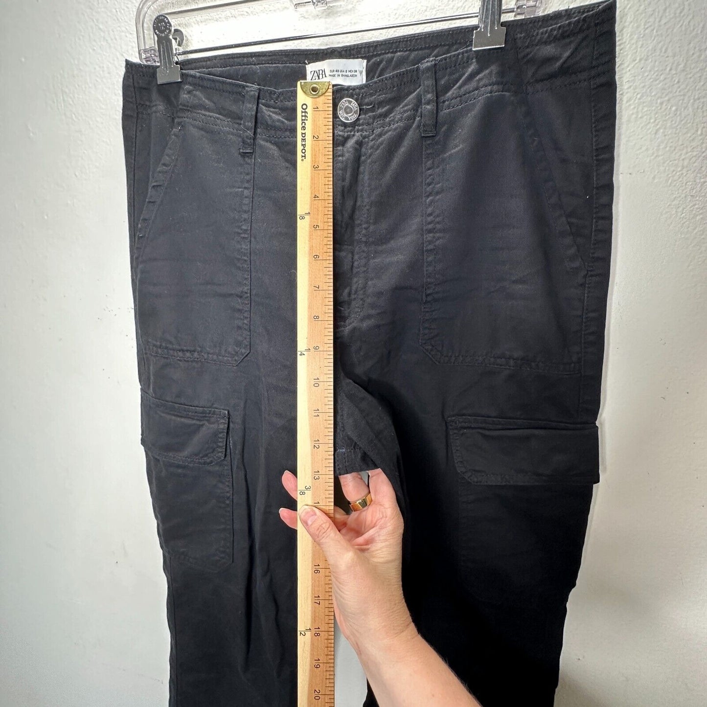 Zara Cute Black Wide Leg Pocketed Utility Cargo Khaki Trouser Pants 8
