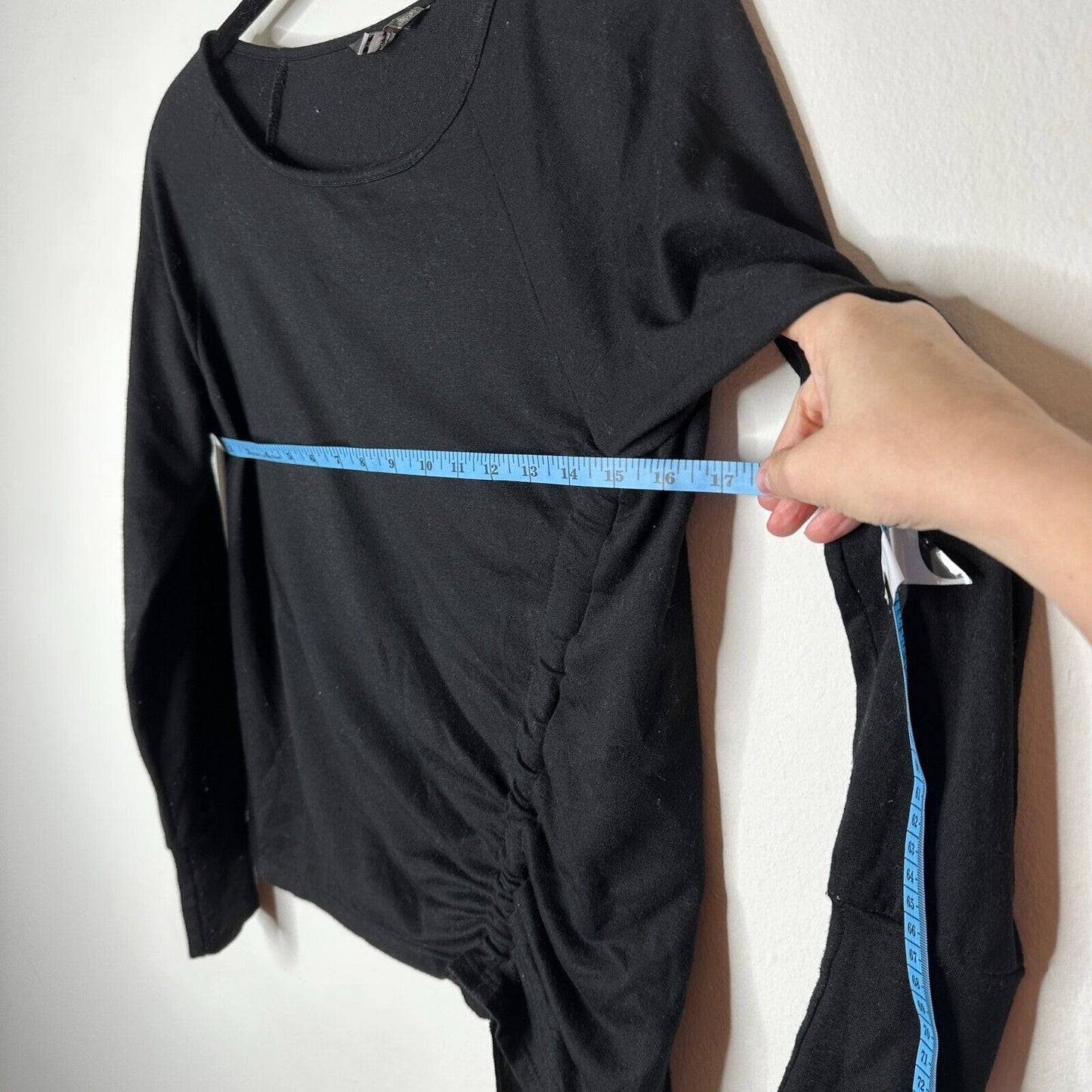 Peyton Jensen Black Front Ruched Side Tie Long Sleeve Banded Cuff Blouse XS