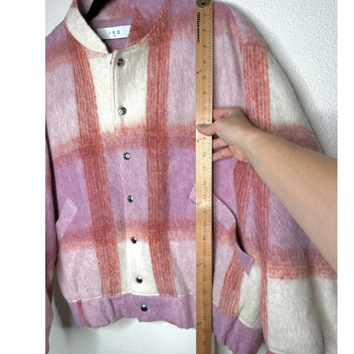 IRO Lahiana Biker Jacket Pink Tartan Plaid Long Sleeve Wool Bomber 40 / M