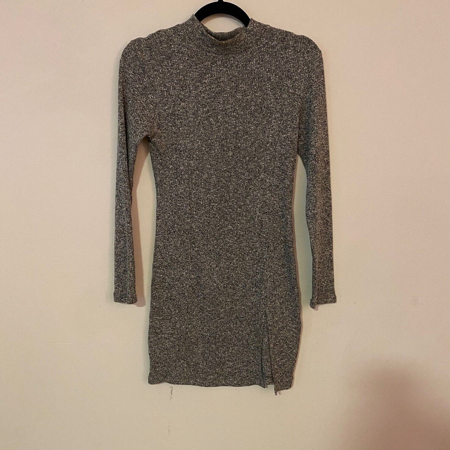 Better Be Marled Grey Knit Mock Neck Long Sleeve Split Front Bodycon Mini M