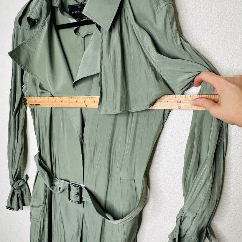 BCBGMaxazria Sage Green Ultra Thin Wide Notch Lapels Wrist Ties & Belt Jacket S