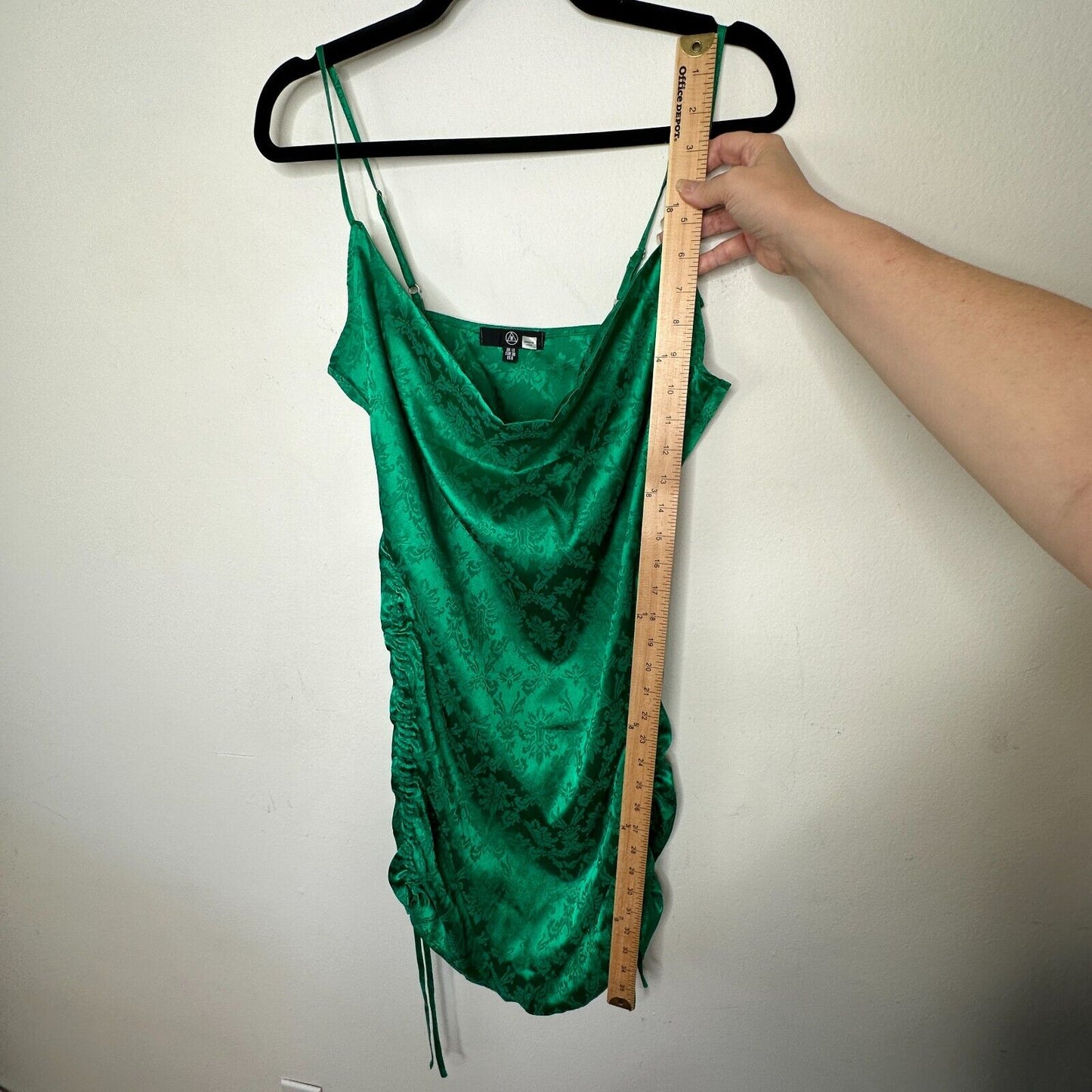 Missguided Emerald Green Satin Ruched Side Spaghetti Strap Mini Slip Dress 6