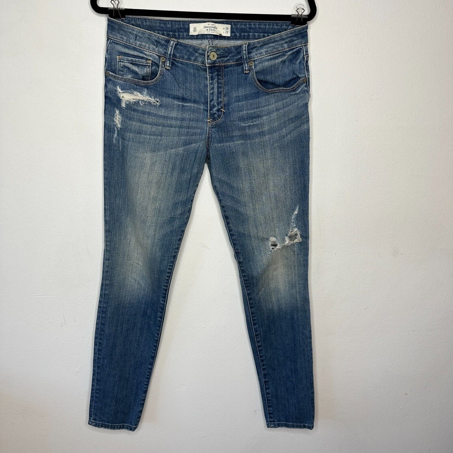 Abercrombie & Fitch Blue Super Skinny Mid Rise Distress Jeans 5-Pocket 28 / 29