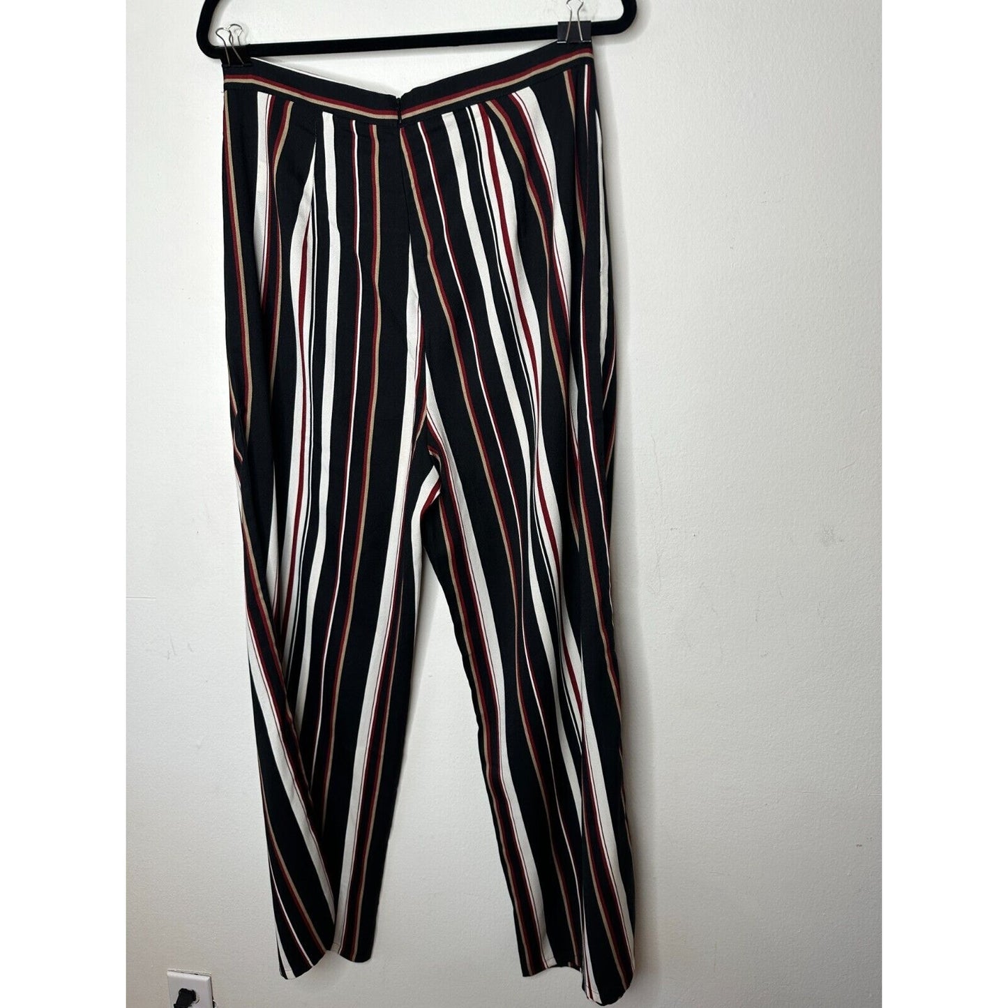 About Us Lenny Black Red White Stripe Pants Flare Trousers Back Zip Pockets L