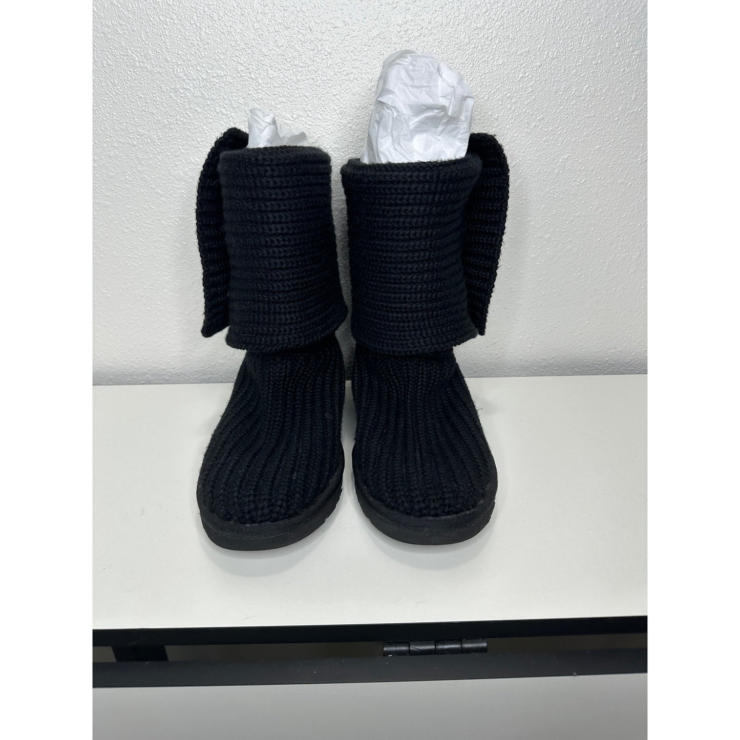 Ugg Black Cardy Classic Knitted Sweater Tall Foldover Button Boot 7