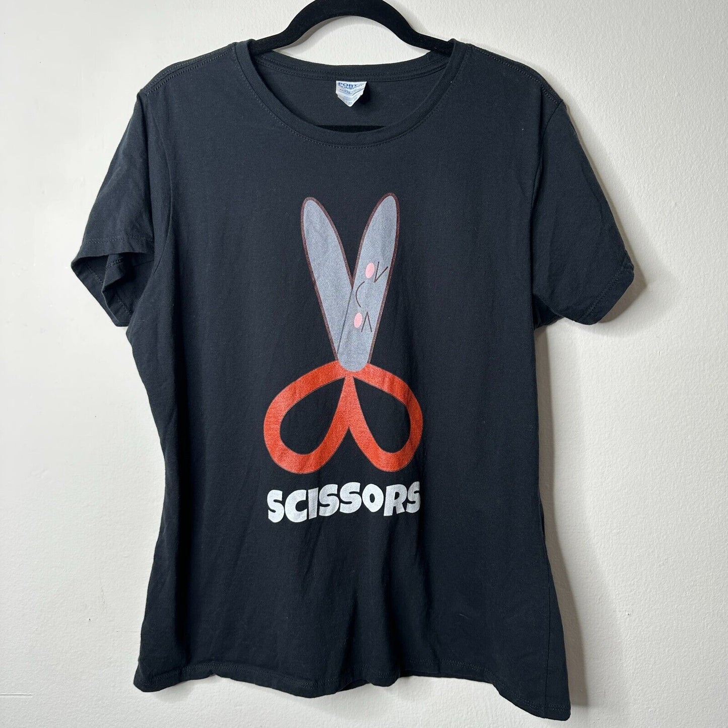 Port & Company Black Short Sleeve Round Neck Scissors Graphic Tee XL