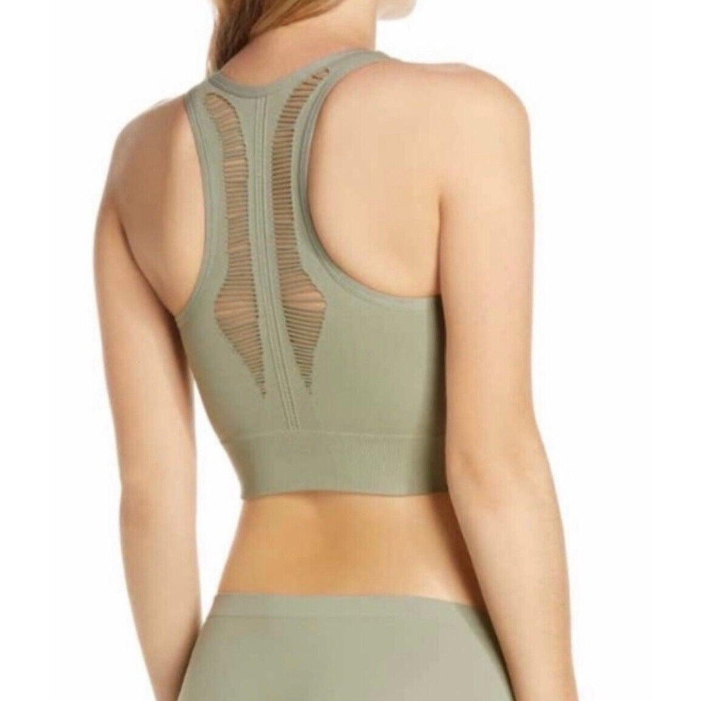 Zella Body Natura Longline Sports Bra Front Back Cutaway Green Vetiver Large