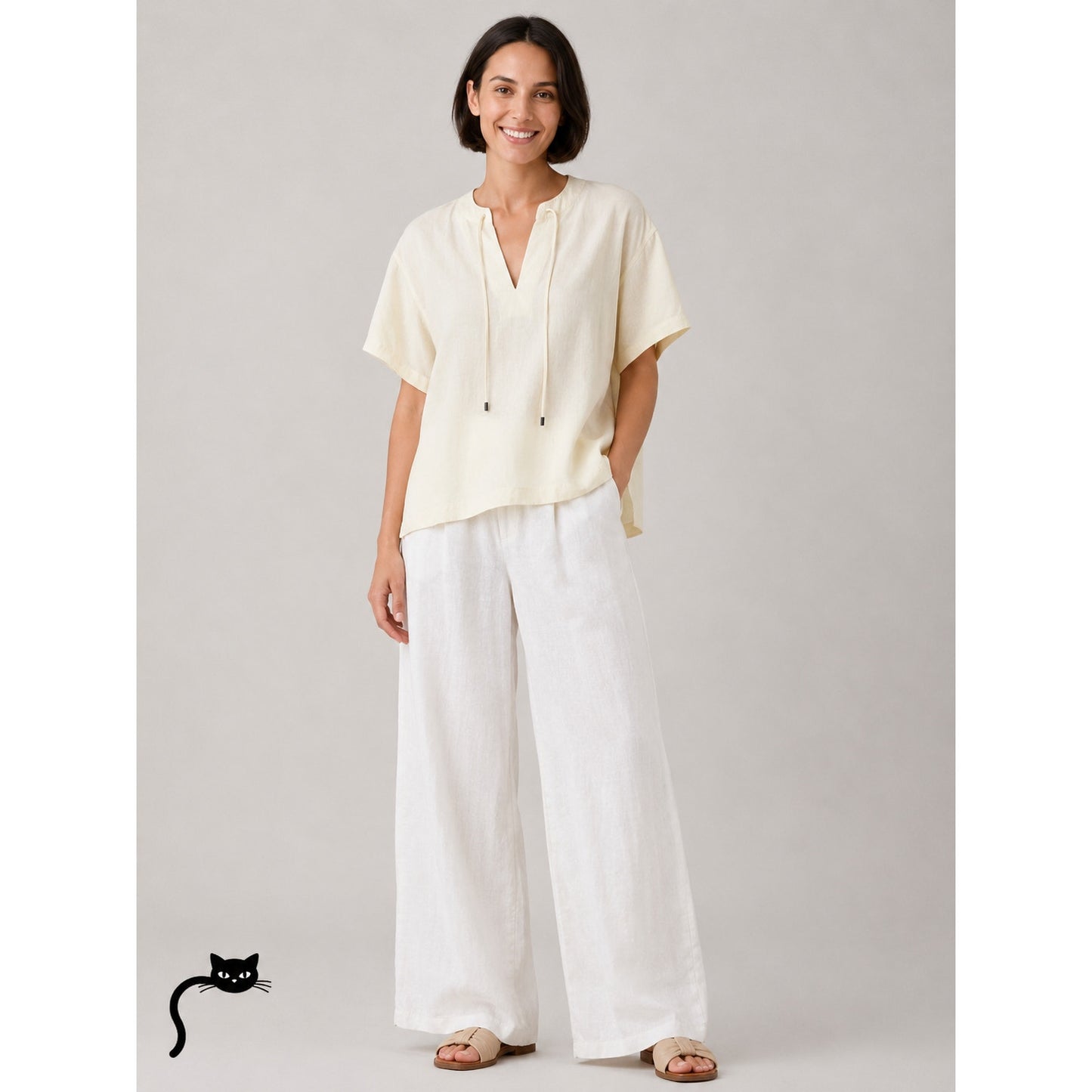 NWT Toteme Vanilla Fluid Tie Linen Blend Short Sleeve Blouse Top 40 / 8