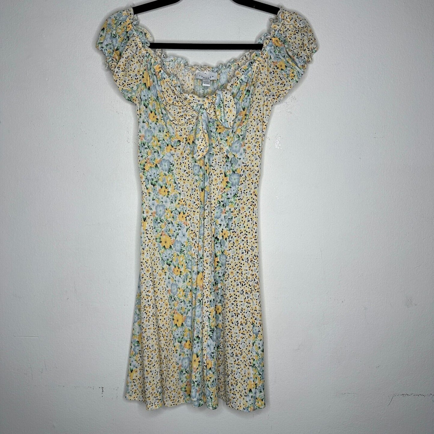 Topshop Cute Yellow Multi Color Ditsy Floral Off Shoulder Mini Puff Sleeve 4