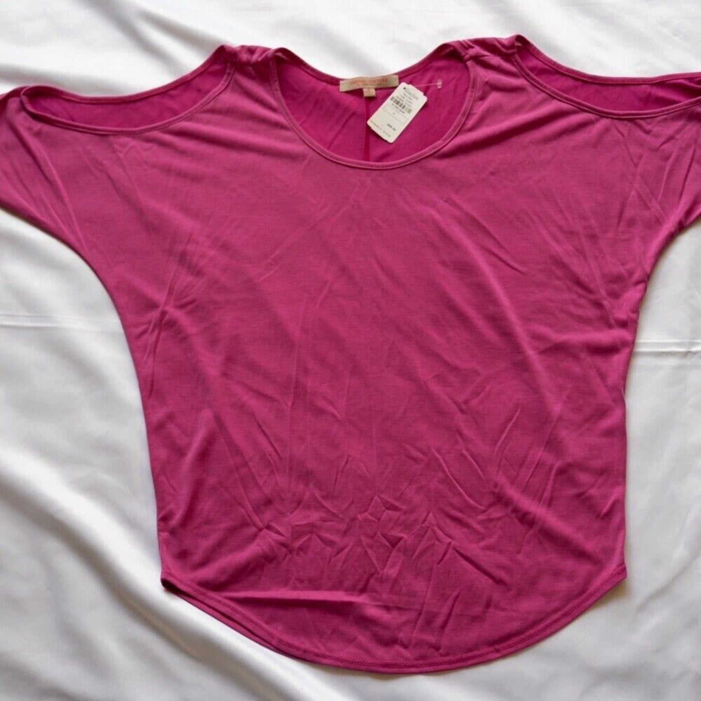 NWT Neiman Marcus Pink Fuchsia Cold Shoulder Scoop Neck Top Casual