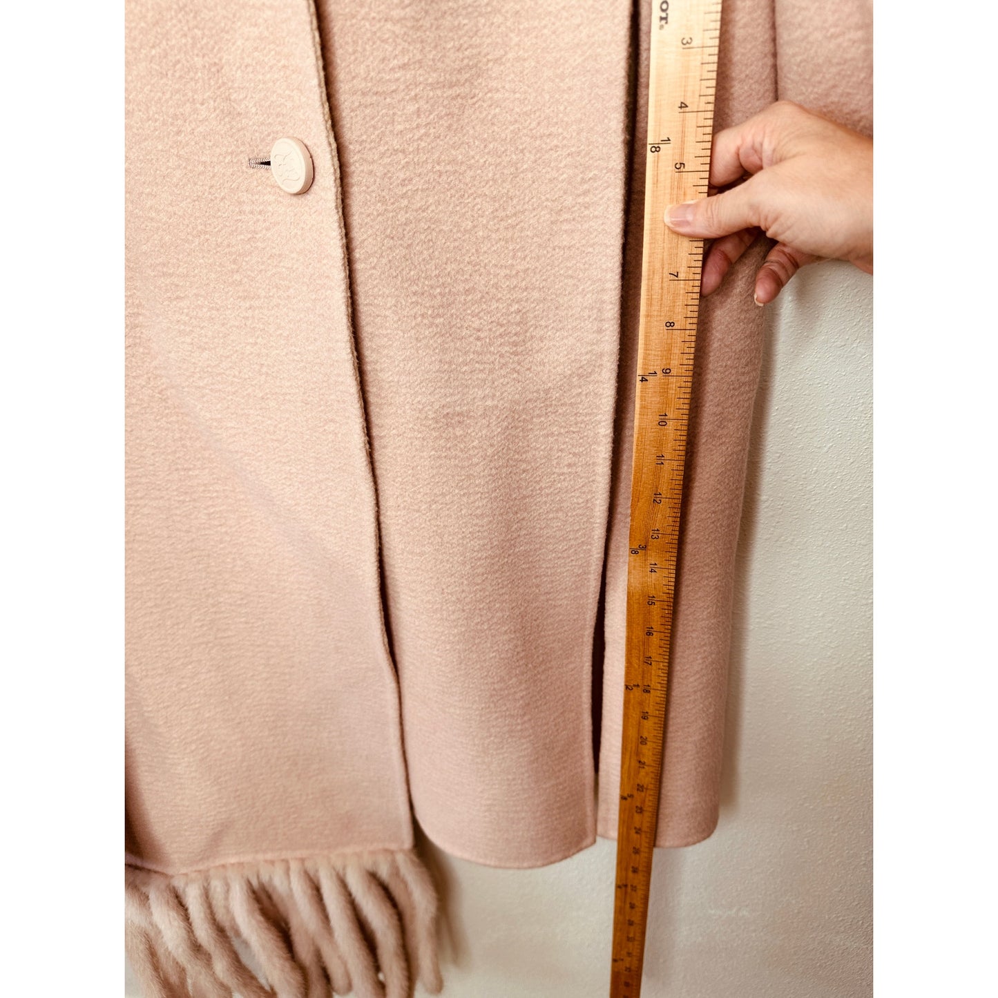 Fendi Muted Pink Button Camel Wool Pleated Sides Dangling Tassel Fringe 42