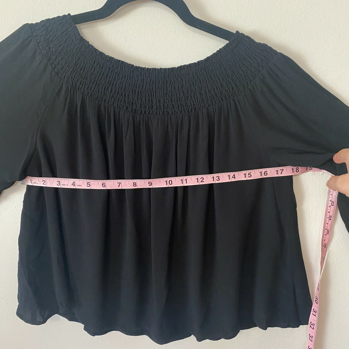 Aritzia Talula Marcilly Off Shoulder Ribbed Black Flowy Blouse Bell Sleeve SM