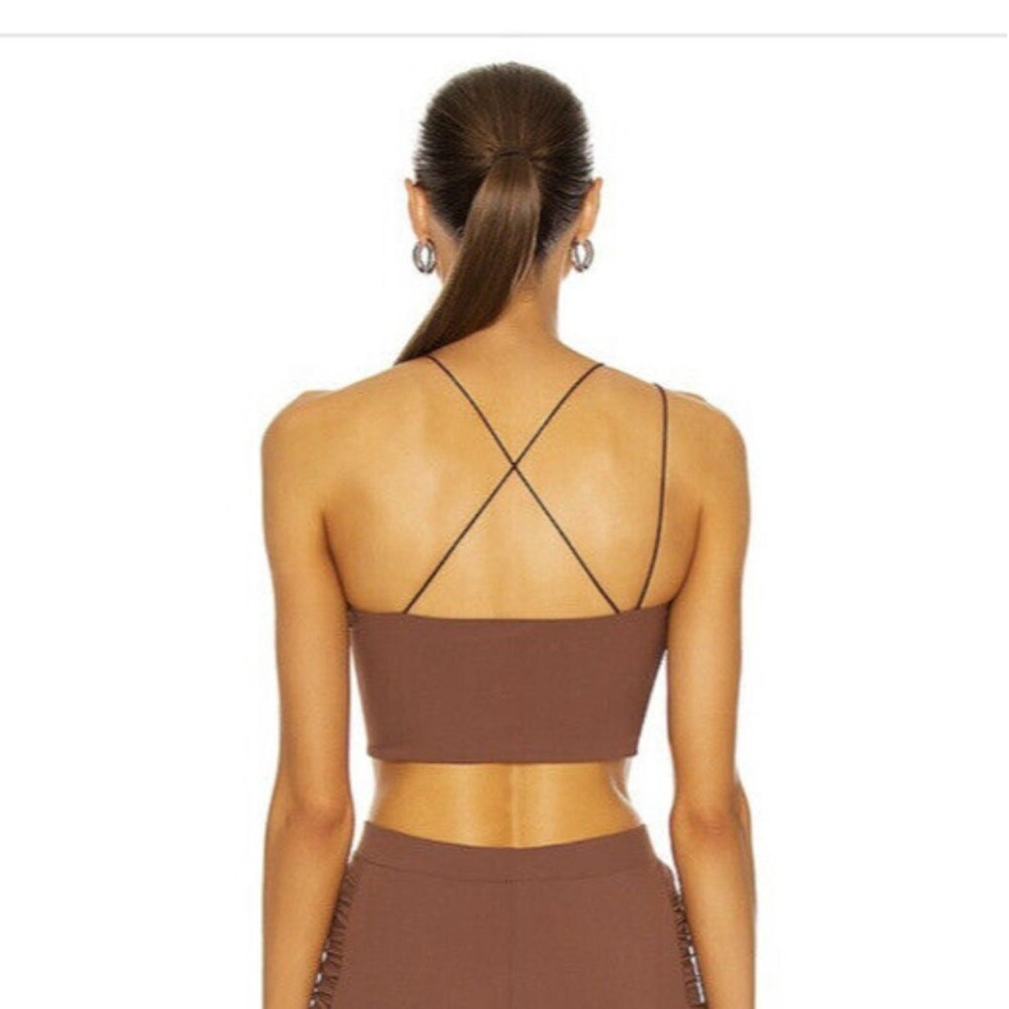 Alix NYC Chocolate Brown Avon Asymmetrical One Shoulder Thin Strap Crop Top S