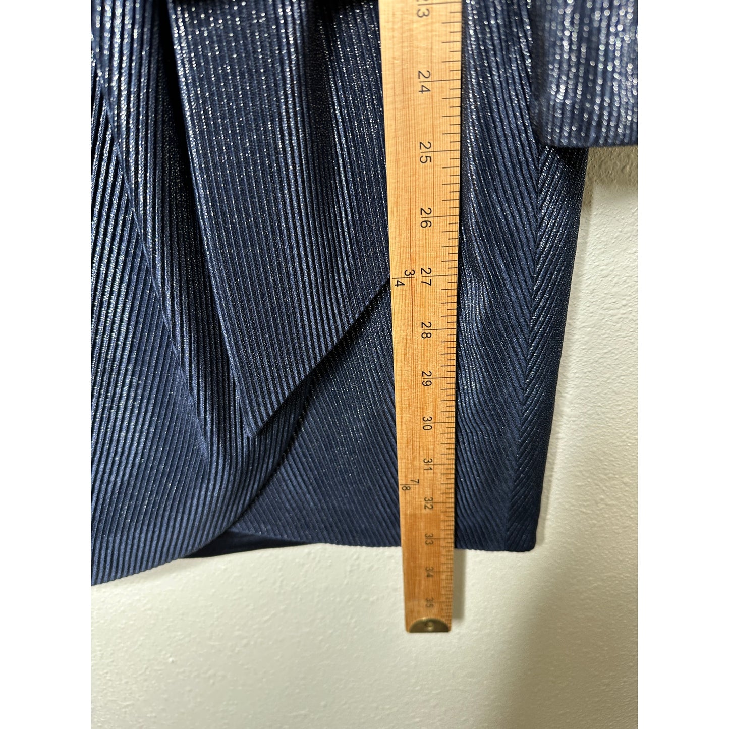 NWT Jonathan Simkhai Navy Metallic Striped Puff Shoulder Tie Waist Dress 2