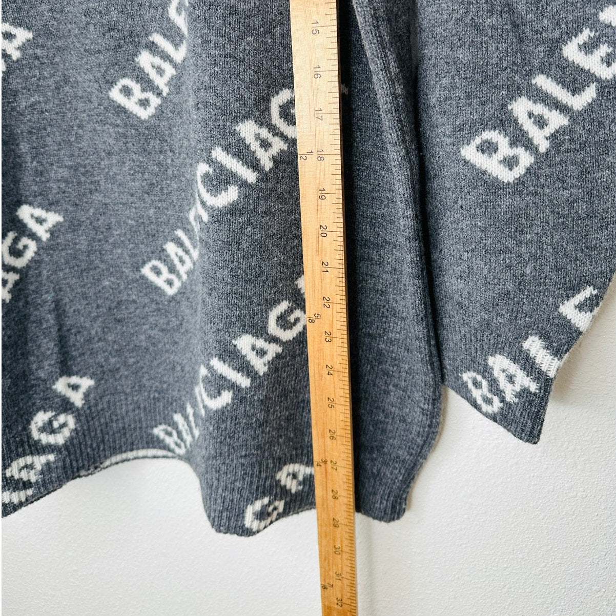 Balenciaga Dark Gray Long Sleeve White Logo'd Crew Neck Sweater L