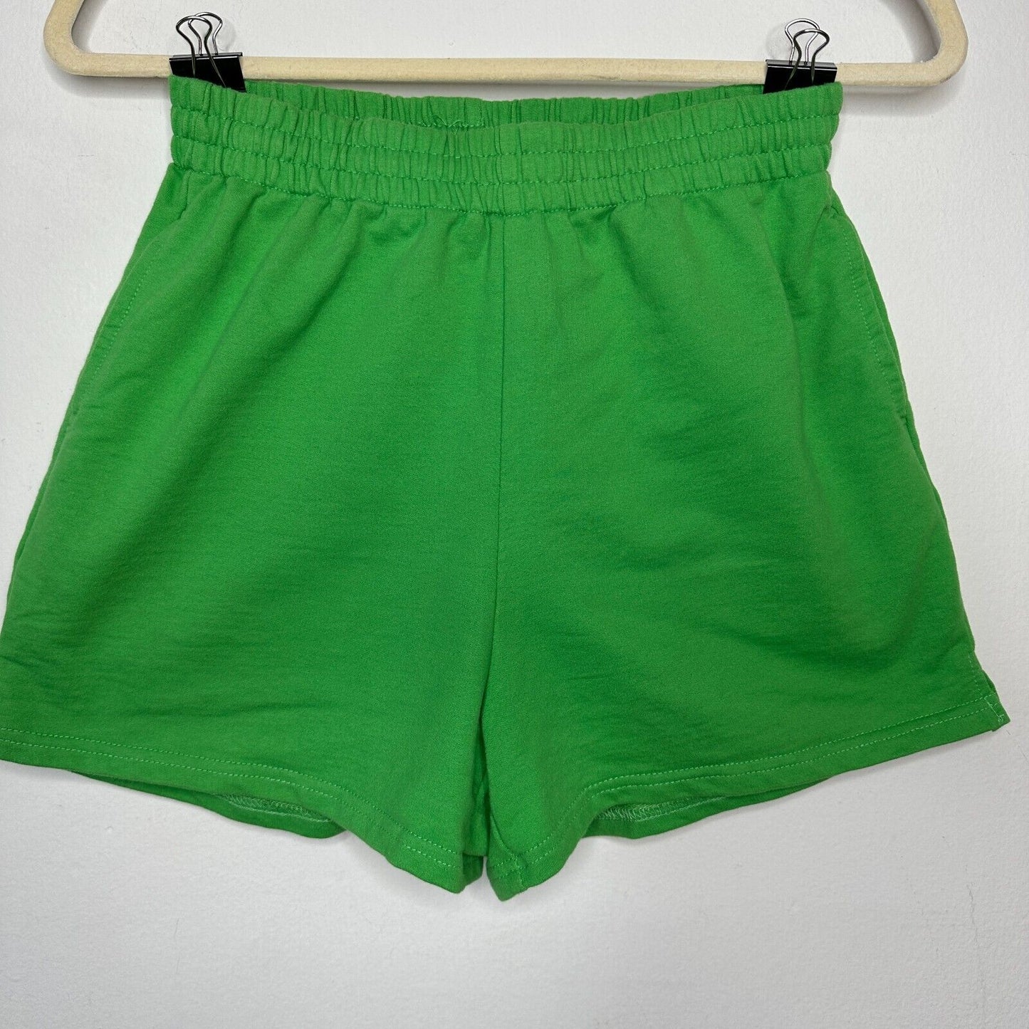 Retro 70’s Green Drawstring Knit Sweat Shorts Pockets Athletic High Waist Medium