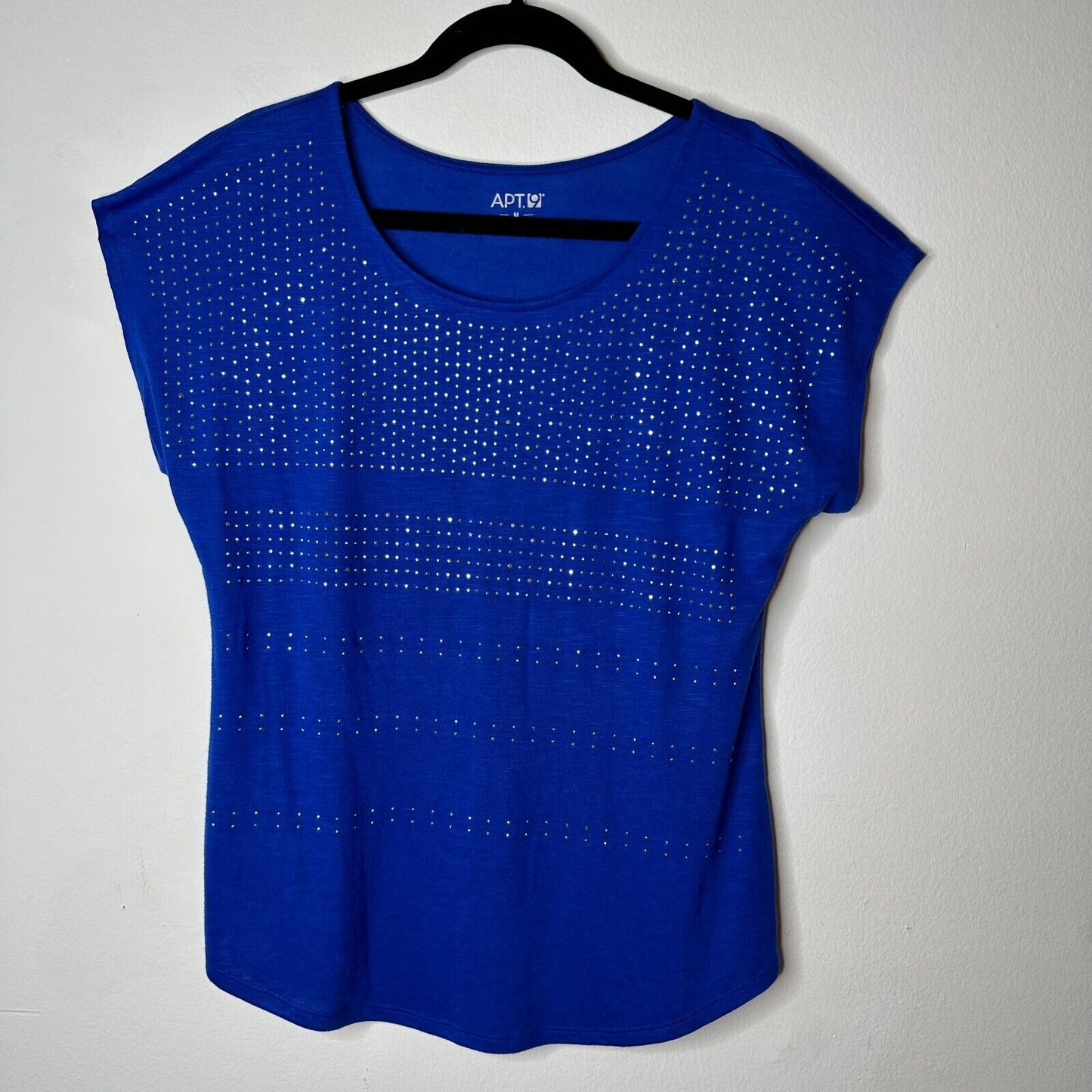 Apt.9 Royal Blue Silver Rhinestone Front Embellished Stripe Short Sleeve Top M