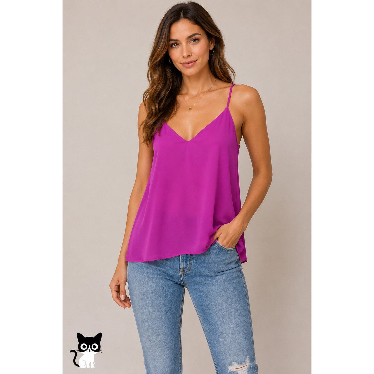 Lavender Brown Pink Fuscia Semi Sheer V-Neck T-Band Cami M