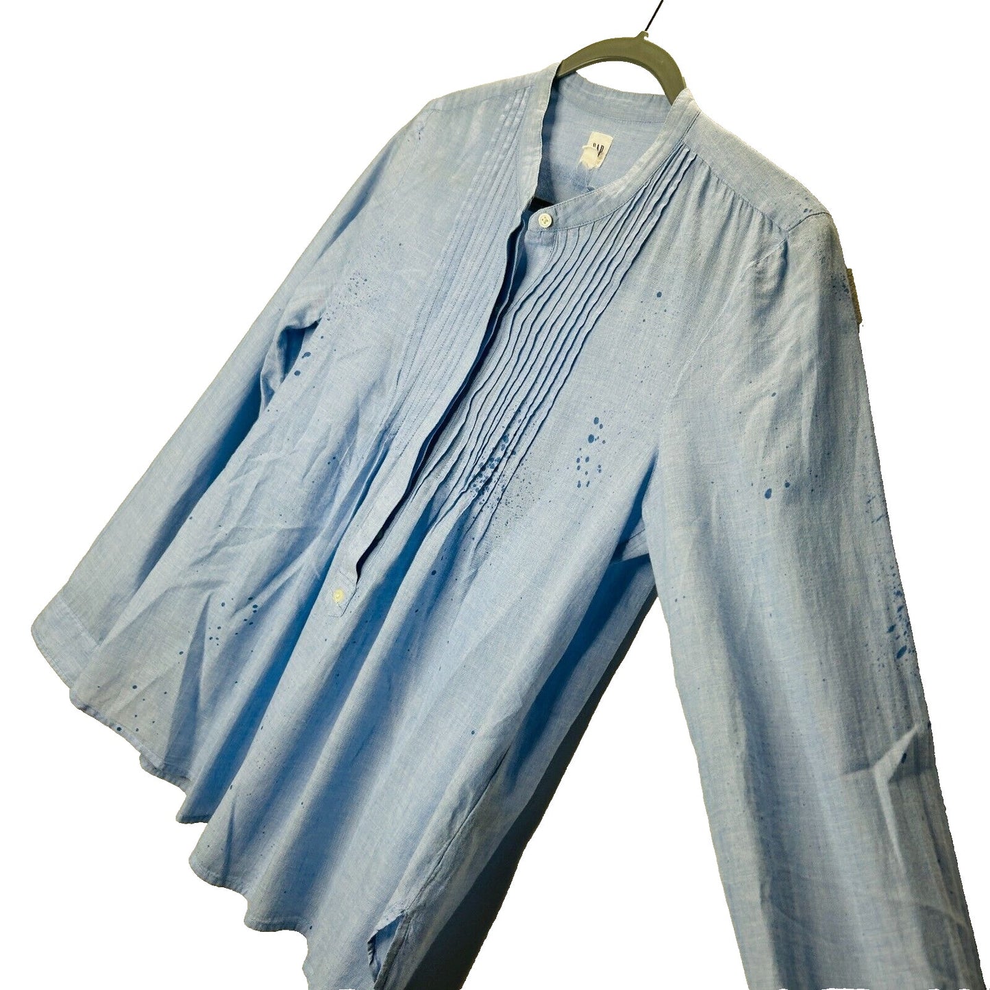 Unique Gap Blue Pintuck Popover Banded Neck I Love You Spray Paint Design Top M