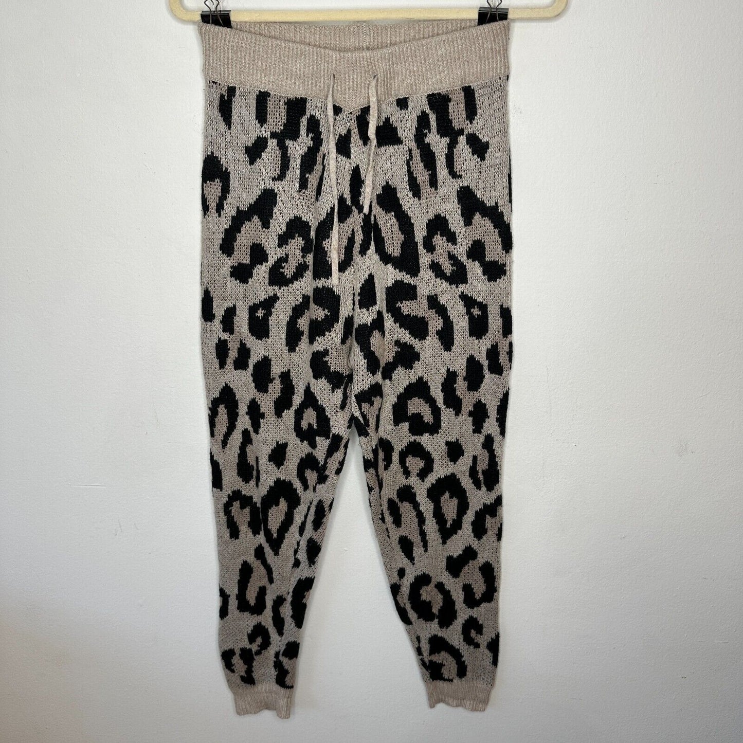Olivaceous Tan Black Cheetah Print Jogger Pajama Pant Wide Drawstring Waist L