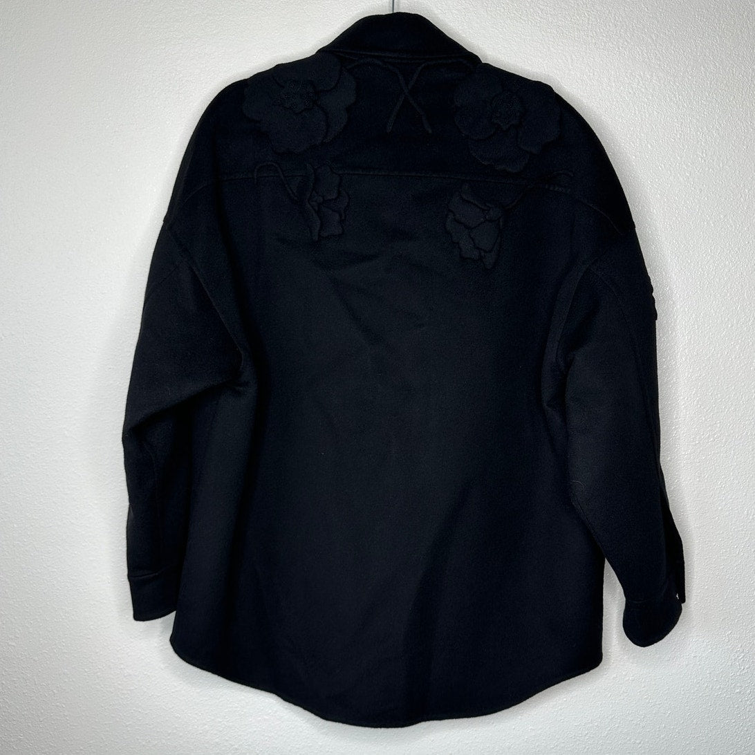Valentino Garavani Black Wool-Cashmere Appliqué Jacket Snap Close M