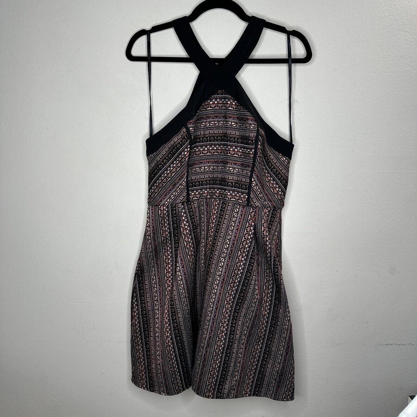 BCBG Generation Criss Cross Fit & Flare MultiColor Jacquard Halter Mini Dress 12