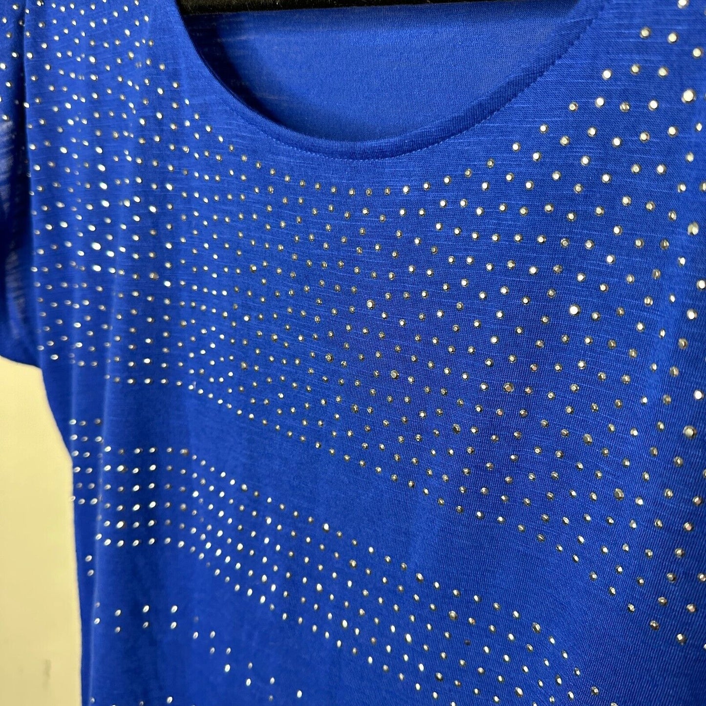 Apt.9 Royal Blue Silver Rhinestone Front Embellished Stripe Short Sleeve Top M