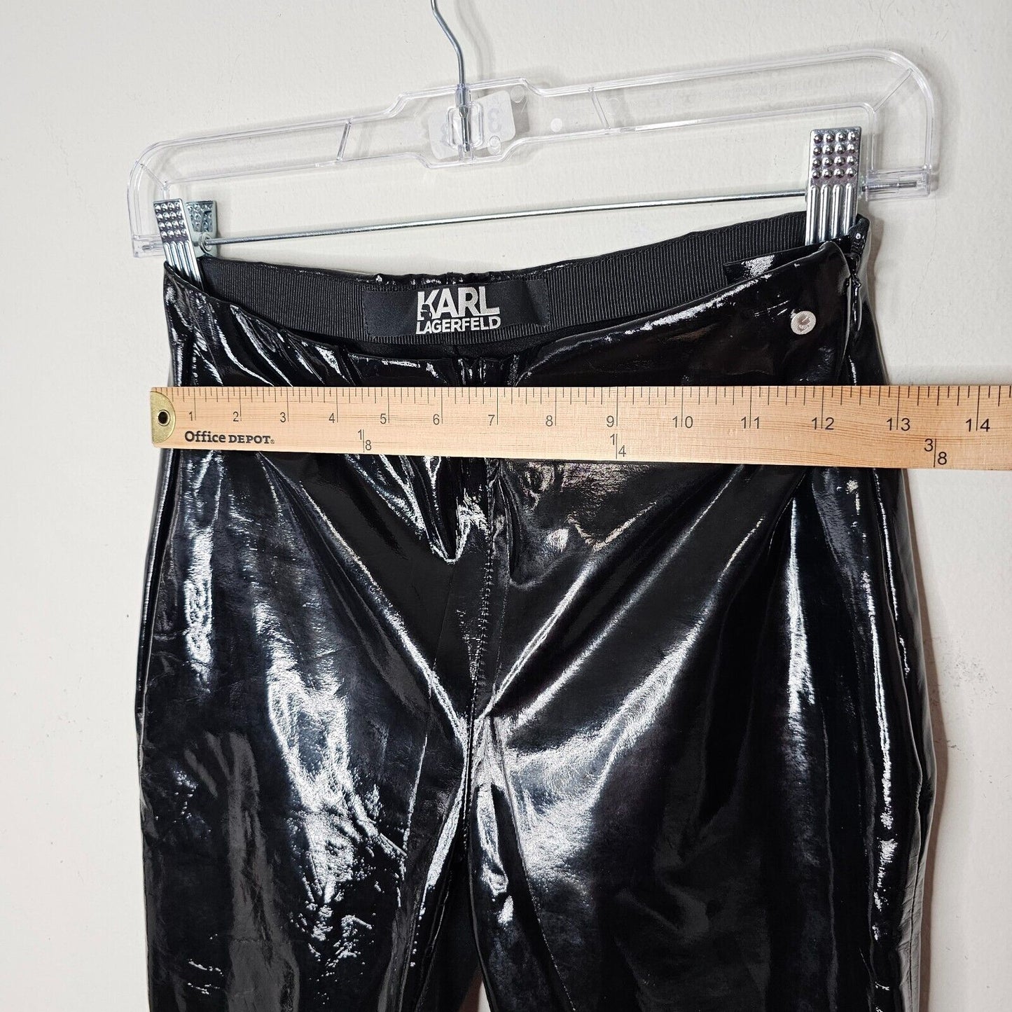 Karl Lagerfeld Black Patent Leather High Waist Side Zip Skinny Legging Pants SM